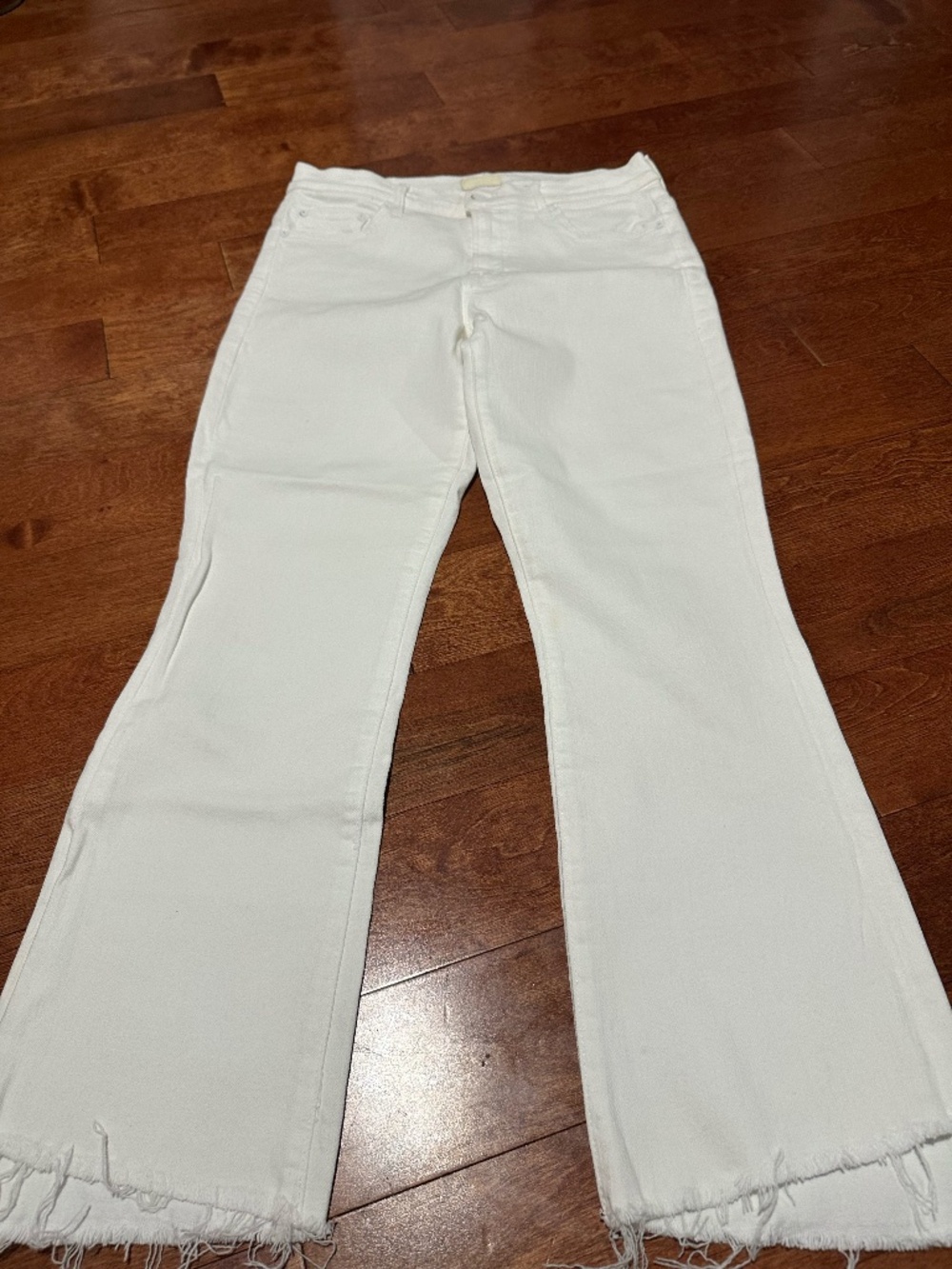 Mother The Insider Crop Step Fray Jeans Cream Puffs White size 28
